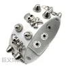 Pulsera ancha de cuero multicapa de moda europea y americana más vendida transfronteriza, con un diseño de calavera audaz y llamativo con remaches, perfecta para baile callejero punk y como accesorio elegante