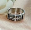Anillo Vintage "Cruz" Plata Tailandesa para Hombre Engranaje Moderno Nicho Único Anillo de Personalidad Abierto de Aleación para Hombre