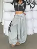 Calça de moletom com estampa de letras estilo rua americana para mulheres, calça solta casual vintage para dança hip-hop, jazz, foice