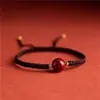 Pulsera de Cuentas de la Suerte de Cinabrio para el Año del Nacimiento de Mujer Cuerda Roja para la Mano Cuerda de Mano para Hombre Pulsera de Cuentas Redondas de Arena Dorada Púrpura Tejida a Mano para Amantes
