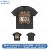 Camiseta de manga corta de algodón puro de peso pesado con acabado desgastado, estampado directo con tinta blanca de letras, camiseta de manga corta para hombre de corte holgado, a la moda europea y americana