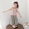 Conjunto de Colete de Verão para Meninas Roupas Sem Mangas Estilosas para Crianças 2026 Nova Moda Calça Pantalona Listrada para Bebês