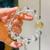 Pulseira de cristal natural branco de alta qualidade com grãos grandes, cristal amarelo limão, 14-16mm de altura