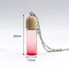 Creativo Nuevo Color Degradado Madera Grano Cubierta Vidrio Pequeña Botella Colgante Aceite Esencial Botella de Perfume Llavero Colgante Collar
