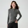 Nueva colección de otoño e invierno: suéter de cachemira tejido para mujer, corte ajustado, con media cremallera, una capa base simple y versátil