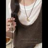 Collar minimalista de estilo coreano con bolsa de esquina de cuero negro y cuerda para mujer, nuevo 2024, artístico, elegante, largo para el cuello con cadena