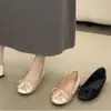 Primeiro Encontro Brisa Suave Bico Redondo Laço Cetim Sapatilhas Planas para Mulheres, Versátil de Verão Sola Macia Elegantes Sapatilhas de Ballet