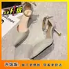 Sapatos Pretos de Salto Alto com Tira Única e Laço, Design Único, Saltos Finos Femininos, Novo Modelo para Primavera/Verão 2025