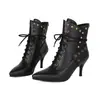 Nuevas botas de caballero estilo europeo y americano con cordones, botas de moda con tachuelas, botines de punta fina, botas sexys de tacón alto, tallas 40-43, botas de exportación