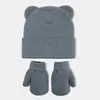 Amazon Novo Boné de Lã Tricô com Orelhas de Urso Fofo Conjunto de Chapéu e Luvas Quentes Outono Inverno Feminino