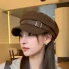 Chapéu de jornaleiro outono e inverno estilo coreano feminino estilo ocidental temperamento versátil boné com aba chapéu octogonal pequeno que valoriza o rosto beret de celebridade da internet