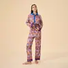 Roupa de casa feminina estilo étnico padrão de cetim fina manga longa transfronteiriça conjunto de calça longa feminina chiffon novo estilo Carter