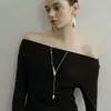 Design Exclusivo com Múltiplas Formas de Usar, Colar em Formato de Gota d'Água em Y com Lâmina Dupla Face, Corrente de Suéter Exclusiva com Pérola Natural, Modelo Longo para Mulheres