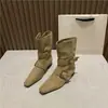 2026 Novas Botas de Tornozelo com Salto Grosso Francês de Design de Nicho para Mulheres, Botas de Cano Médio Estilo Coreano, Botas Western Retrô com Bico Quadrado Pequeno