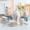Juego de Café de Porcelana de Hueso con Patrón de Mármol, Pintado a Mano con Oro, Cafetera de Gran Capacidad, Taza de Café, Platillo, Cuchara, Estilo Nórdico