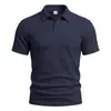 Amazon Transfronterizo para Hombre Verano Textura Geométrica Cuello Camisero Manga Corta Polo Color Sólido Jacquard Cuello Camisero Top Personalizable