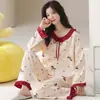 Pijama de algodón de manga larga y pantalón largo para mujer en stock, conjunto de dos piezas tipo suéter de otoño, ropa de casa transfronteriza para mujer para transmisión en vivo