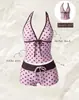 Novo conjunto de verão ins retrô de bolinhas sexy ombro a ombro modelador, maiô biquíni estilo fresco de férias na ilha