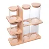 Conjunto de 6 Potes para Armazenamento de Alimentos com Tampa e Suporte de Bambu 28x10x30,5cm Vidro Borossilicato - Wolff