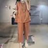 Novo terno de moda estilo chinês para mulheres, novo conjunto casual solto elegante de manga curta de duas peças da moda de verão 2026 para mulheres
