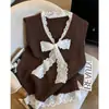 Elegante Chaleco con Cuello de Lazo de Encaje para Mujer, Ropa en Capas para Otoño e Invierno, Top de Punto sin Mangas de Alta Gama