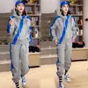 Conjunto Deportivo Casual para Mujer Primavera y Otoño Holgado Bloque de Color Cremallera Diagonal con Cordón Sudadera con Capucha Pantalones Jogger Conjunto de Dos Piezas