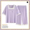 Comércio Exterior Transfronteiriço Pijamas Femininos de Verão Algodão Manga Curta Calça Capri Conjunto Desenho Animado Fofo Solto Roupa de Fora Roupas de Casa