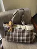 2026 nuevo lindo bolso de hombro de lana a cuadros con ribete de encaje para chica, bolso tote