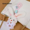 Avental de Pelúcia Criativo Fofo Bolsa de Boneca Coelho Pingente Coelho de Orelhas Longas Chaveiro Decoração de Bolsa