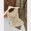 Conjunto de Dos Piezas Color Avena, Camisola de Punto con Cuello en V Estilo Perezoso, Nuevo Estilo Verano 2026 Top Ajustado para Mujer