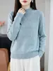 Suéter de Punto de Cuello Alto a Media Manga Tejido Intrincadamente Estilo Old Money para Mujer, Nueva Moda 2026 Cálido Top Capa Base
