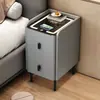 Mesa de cabeceira eletrônica multifuncional, inteligente, pequena, ultranarrow, versátil para quarto, madeira maciça minimalista moderna, mesa de cabeceira de painel de rocha de luxo leve