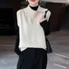 Estilo minimalista y elegante, chaleco de punto 100% lana para mujer con cuello camisero, sin mangas, adecuado para usar en capas, cálido y estiliza la figura