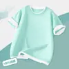 Camiseta de Manga Curta para Meninos 2026 Novo Verão Infantil Algodão Puro Falso Duas Peças Top Estilo Fino Meninos Esportes Manga Meia Verão