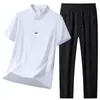 Conjunto de Camisa Polo Business Casual para Homens, Conjunto de Duas Peças com Camisa Polo de Manga Curta Lisa Pulôver de Verão, Roupa Esportiva Respirável com Sensação de Gelo