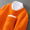 Suéter 100% Lã Pura Masculino Gola Alta Meio Espessa Cor Sólida Pulôver Casual de Negócios Malha Solta Camisa Base Top