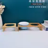 Suporte para Tigelas de Pet, Suporte para Comida de Gato e Cachorro, Tigela de Pet de Madeira Maciça, Tigelas Simples Azuis Individuais e Duplas para Pet, Um Item Essencial para Uso Doméstico