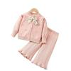 Conjunto de Malha para Meninas Outono Novo Estilo Coreano Conjunto de Duas Peças com Suéter Jaqueta Pequeno Cheiroso para Bebê Calças Flare Largas