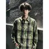 Camisa de manga larga con estampado de cuadros tie-dye morado Cleanfit para hombre, camisa de alta gama para el otoño con protección solar, chaqueta tipo cárdigan estilo americano