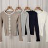 Tejido de Encaje Estilo Dulce de Manga Larga 2025 Otoño Nuevo Diseño Elegante Nicho Versátil Tops para Mujer