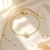 Flor de trevo cravejada com zircônia feminina aço titânio simples versátil nova fofa corrente para clavícula requintada luxo leve dourado pulseira de alta qualidade