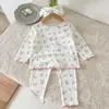 Nuevo Estilo Otoño Bebé Niña Manga Larga Pantalón Largo Casual Ropa de Casa Borde de Volantes Florales Cómodo Ropa de Dormir Conjunto de Dos Piezas