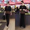 Moletom Xadrez Feminino Estilo Europeu Vermelho da Internet Primavera/Verão Fashion Temperamento Emagrecimento Calças de Perna Larga Conjunto Casual Tendência de Verão