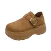 Mocasines mules de tacón bajo para mujer suela de plataforma moda otoño suela gruesa hebilla 2026 slip-on correa de cuero retro