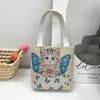 Bolsa de Mão Pequena Bordada com Elefante Estilo Étnico para Viagem Feminina Bolsa de Ombro de Lona Tecida para Todas as Estações Bolsa de Estudante