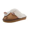 Terciopelo Plus 2026 invierno caricatura casa pantuflas de peluche boca de pelo suela gruesa interior pantuflas de algodón pantuflas de algodón mujer marrón