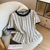 En Stock Verano 2025 Descuento de Gama Alta Lujo Ligero Blusa de Mujer Cuello Redondo Manga Corta Fruncida Camisa Base Vintage Bordada