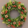 Decoração de Natal Nova Transfronteiriça Guirlanda de Natal Círculo de Rattan Frutas Vermelhas Pinha Guirlanda Mista de Rattan Pingente de Porta