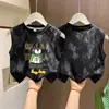 Camiseta sin mangas de algodón puro para niños, estilo verano nuevo, con dibujos animados, top estilo chico cool, teñido anudado, lentejuelas