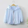 Ropa con Protección Solar para Niños 2025 Verano Manga Larga con Capucha Cremallera Color Sólido Seda de Hielo Ligero Casual Abrigo Malla Transpirable